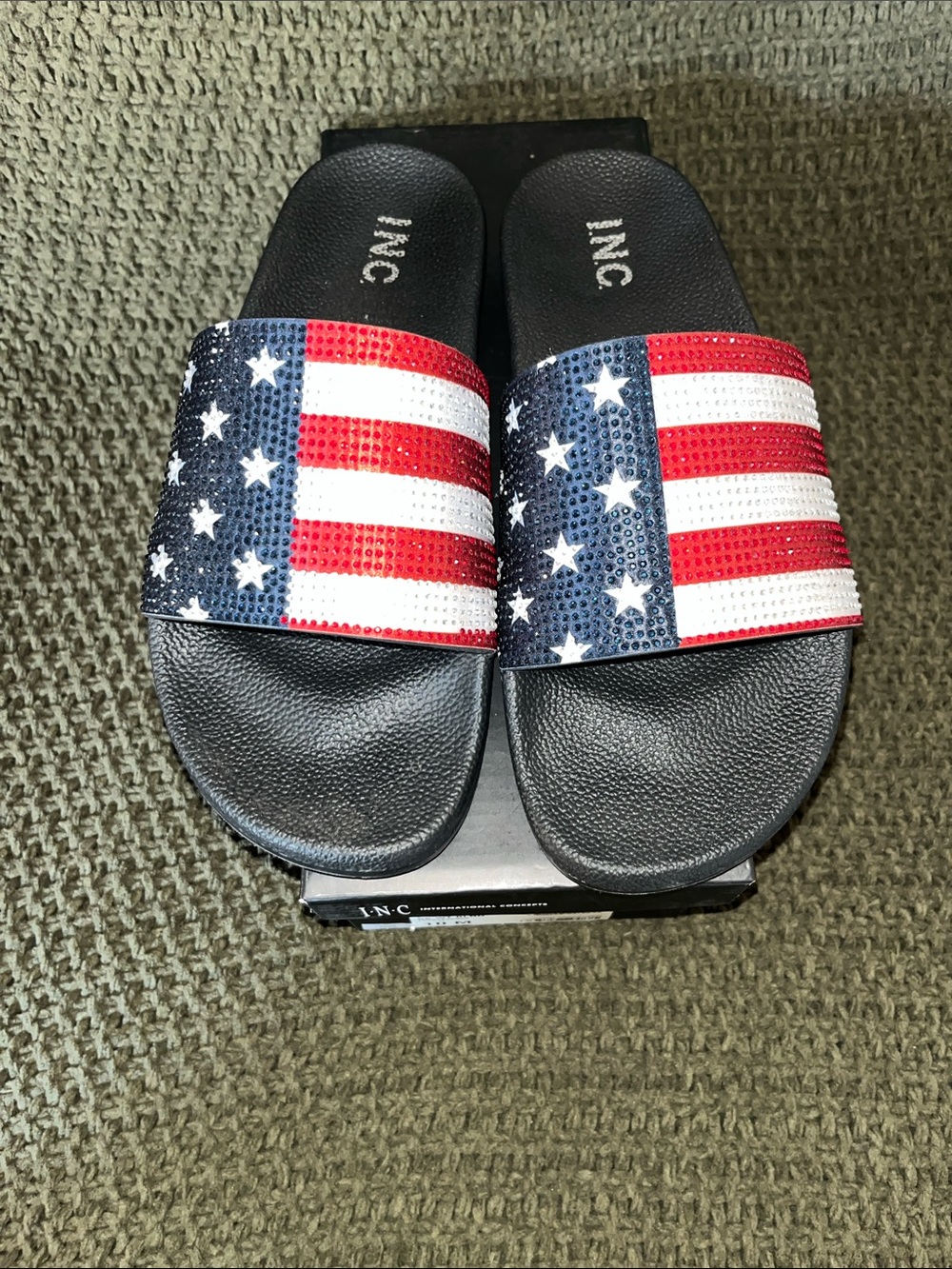 INC International Concepts American Flag/USA Slide Sandals 10